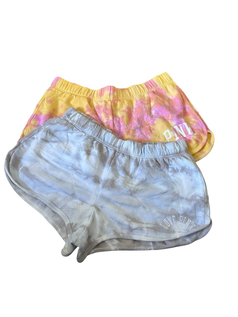 PINK Victoria's Secret Tie-Dye Lounge Shorts Duo - Yellow/Pink & Light Blue/Gray